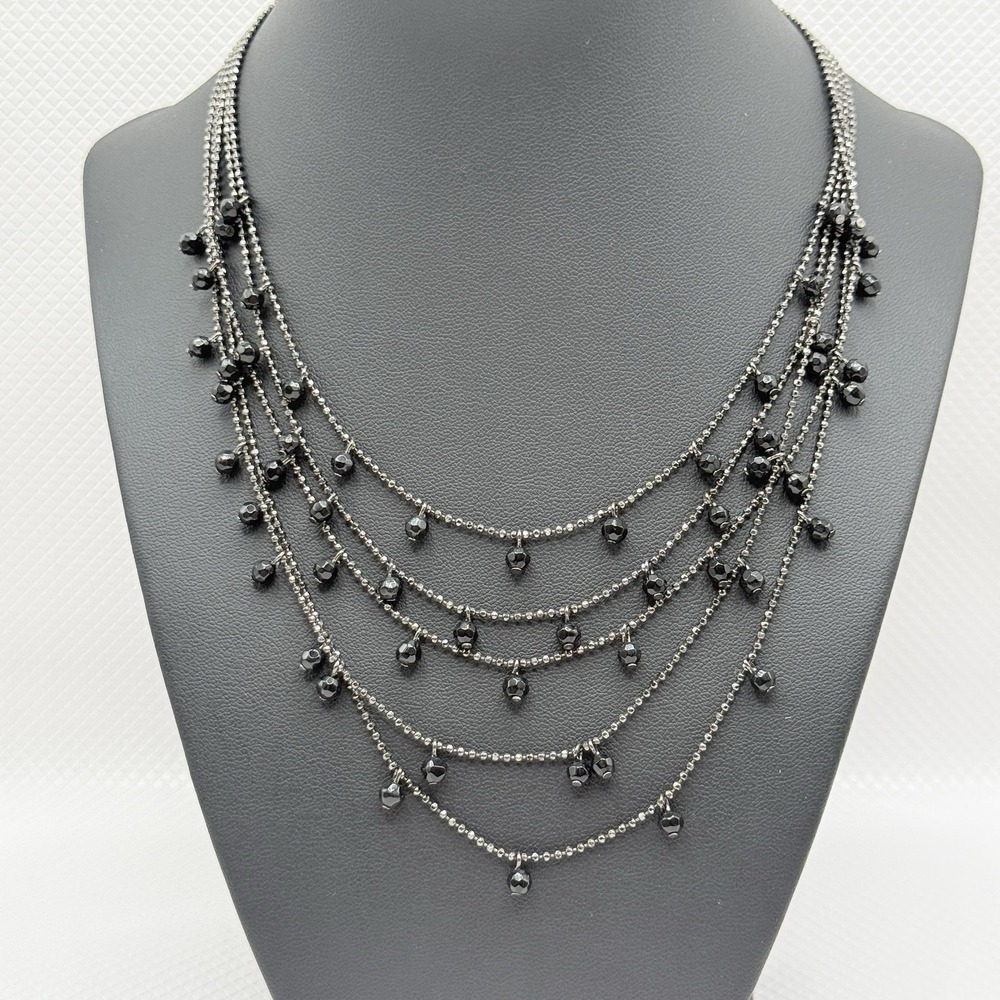 Premier Designs 16" Multi Strand Layered Gunmetal Black Bead Ball Chain Necklace